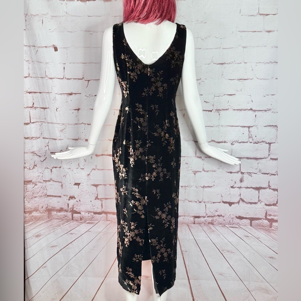 JONES NY EVENING 6P Black & Brown Velvet Design Sleeveless Sheath Midi Dress - Picture 2 of 16